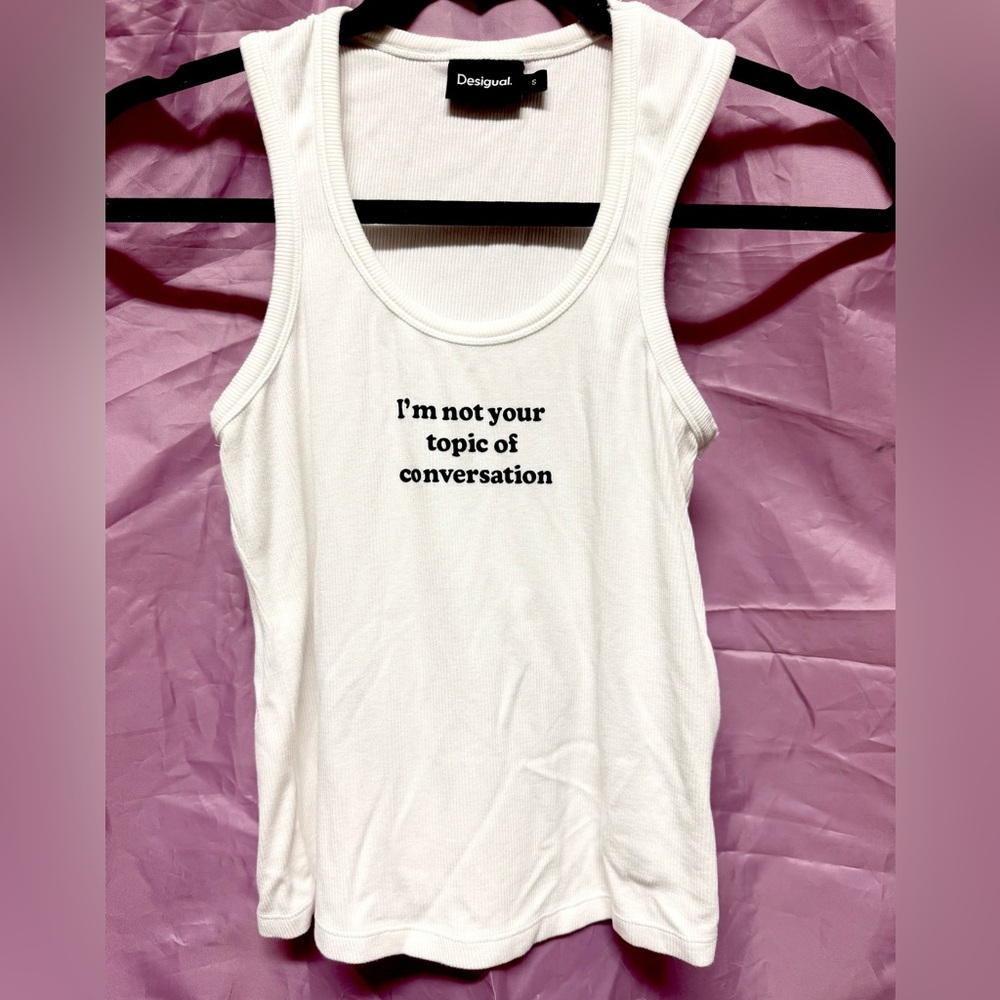 Desigual White Tank Top with Black Text